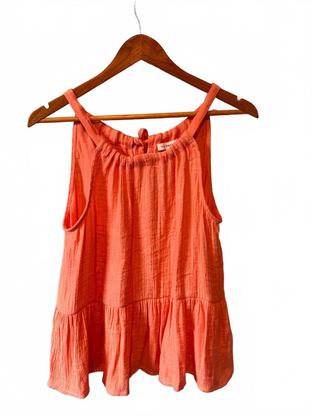 Blu Pepper | Coral Tie Neck Tiered Tank Top Size L Boho Gauzy Sleeveless